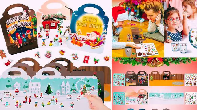 Christmas Reusable Sticker Books for Kids - 3 Sets Static Adhesive Stickers Book Gifts for Toddlers Age 3 Years Cute Educational Learning Toys Birthday Holiday by Aulock Store